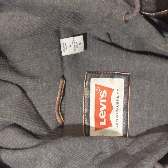 Levis Faux Leather Jacket Size Large Full Zip Rider Trucker Hooded Motorcycle - Picture 2 of 11